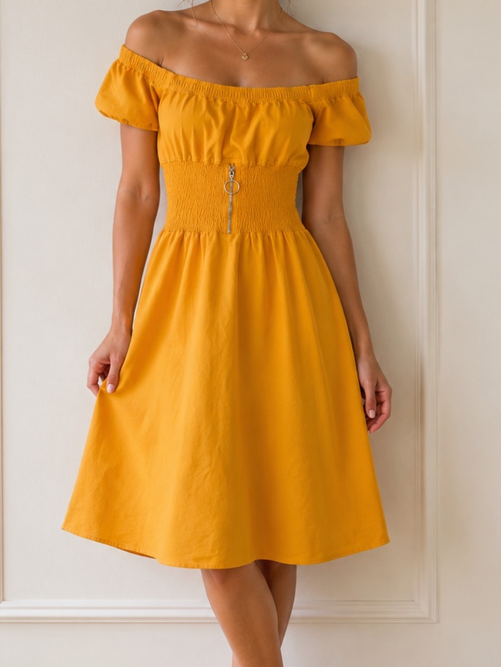 Maje Off-The-Shoulder. Midi Length Dress